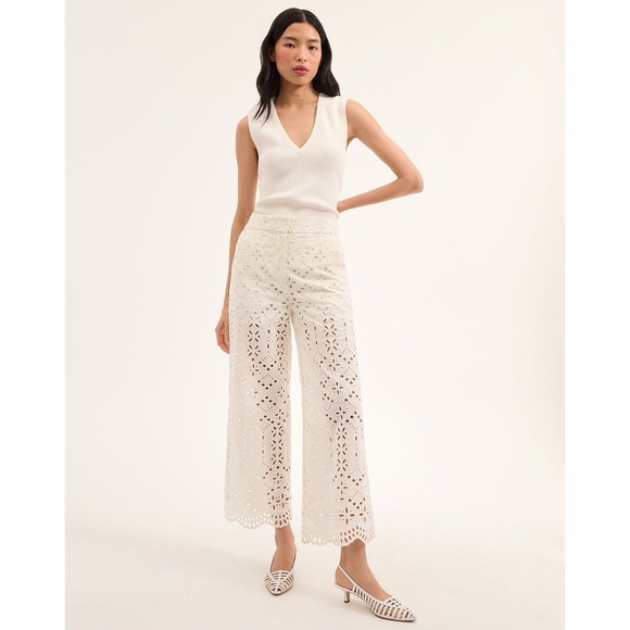 Veronica Beard Kemper Cotton Eyelet White Pant‎ Size 2 (MSRP $498)